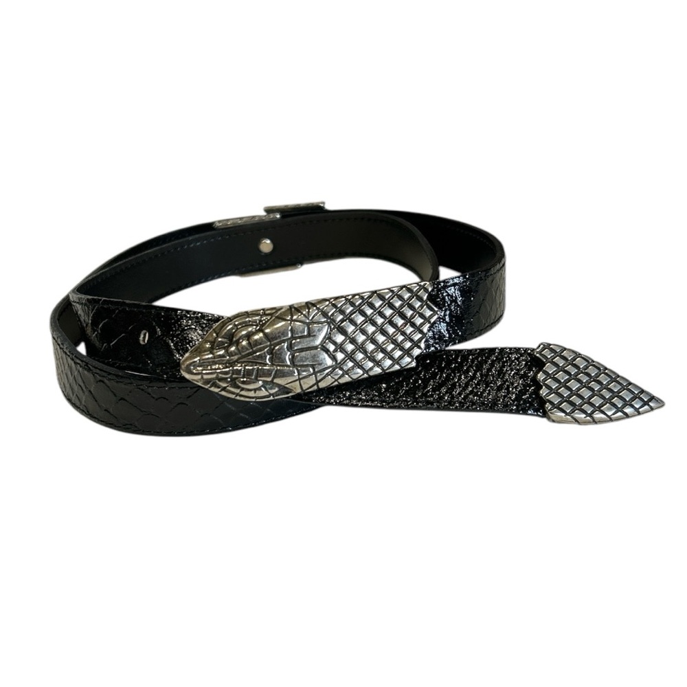 Avignon RARE Vintage Snake Belt Black Leather Silver Made in France M/L - Picture 4 of 13